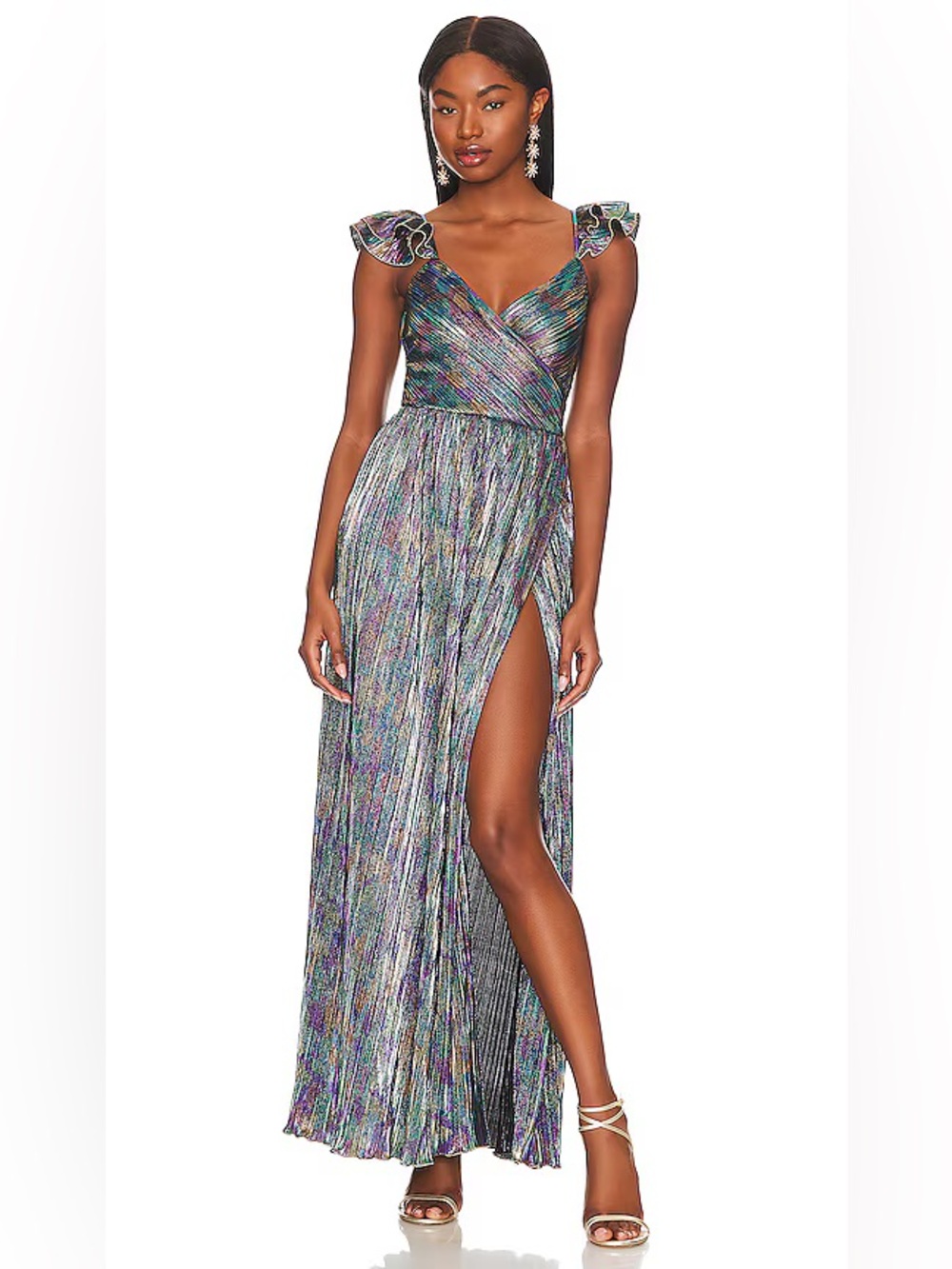 NWT SAYLOR Imara Rainbow Plissé Dress with Iridescent Multicolor Gown